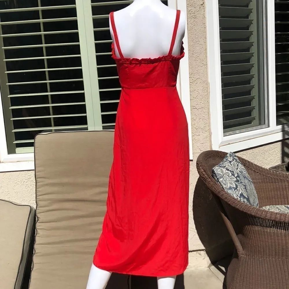 TOPSHOP Red Ruffle Button Down Slipdress Sz 2 - Picture 7 of 11